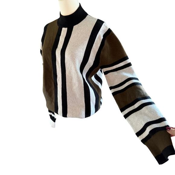 Grace Karin Striped Mock Neck Sweater Mens Small Colorblock Retro Fall Statement - Picture 3 of 6